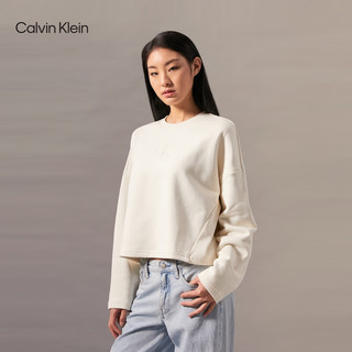 Calvin Klein Jeans24秋季女士休闲通勤ck简约净色纯棉圆领卫衣J224597 YBI-牛乳白 L