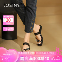 卓诗尼时尚经典粗跟夹趾方头2024凉拖女鞋外穿百搭时装鞋女拖鞋 黑色 36