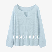 Basic House/百家好莱赛尔纯色百搭休闲夏季透气宽松长袖针织衫女 蓝 XL