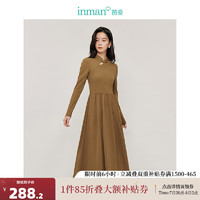 茵曼（INMAN）新中式拼接连衣裙2024秋季女装长袖打底裙子 深棕色 S