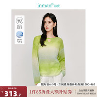 茵曼（INMAN）丁达尔艺术感渐变羊毛衫2024秋女装镂空圆领长袖针织毛衣 黄绿色 L
