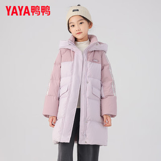 鸭鸭（YAYA）童装男女童中长款羽绒服2024年洋气中大童儿童条纹羽绒服冬HF 卡其色 150cm