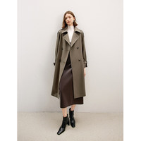 朗姿大衣复古设计感通勤秋季2024年高级感气质赫本风外套风衣 棕绿色 2XL