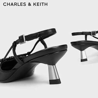 CHARLES&KEITH24秋季CK1-60280453方头蝴蝶结包头低跟凉鞋女 Black Patent黑色 38