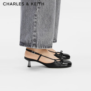 CHARLES&KEITH24秋季CK1-60280453方头蝴蝶结包头低跟凉鞋女 Black Patent黑色 37