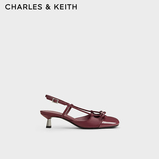 CHARLES&KEITH24秋季CK1-60280453方头蝴蝶结包头低跟凉鞋女 Burgundy葡萄酒红色 36