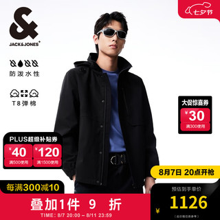 杰克·琼斯（JACK&JONES）秋季宽松舒适防水弹力反光字母户外纯色夹克男装224321034 E40黑色 常规 185/104A/XL