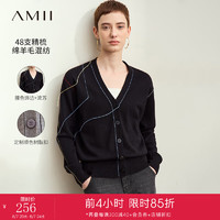 AMII2024秋百搭V领撞色边流苏落肩袖毛织开衫女宽松法式上衣 黑色 170/92A/XL