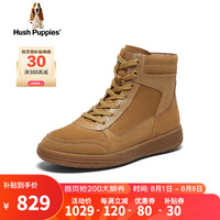 暇步士(Hush Puppies)马丁靴女士高帮系带百搭休闲短靴B5R10DD4 驼色 38