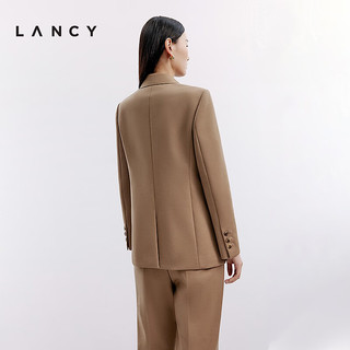 朗姿/LANCY2024冬季复古老钱大翻领西装外套女双排扣挺阔西服 驼色 3XL