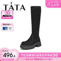 他她（TATA）厚底气质瘦瘦靴女靴子复古时装长筒靴2024冬WD806DG4 黑色（5.5cm跟高） 34