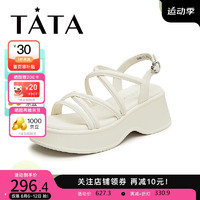 他她（TATA）绑带厚底凉鞋女简约休闲运动百搭凉鞋夏DWFT1BL4 米白 34