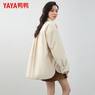 鸭鸭（YAYA）女士羽绒服翻领轻薄短款秋冬保暖衬衫领休闲百搭上衣外套 米黄 155（95-115斤）