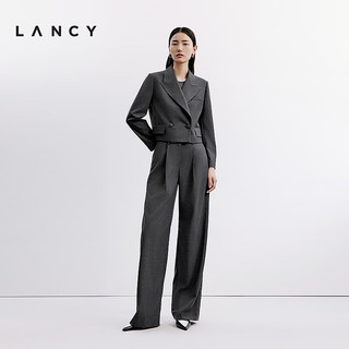 朗姿/LANCY2024秋季大翻领纯羊毛西装短外套女时尚休闲西服 深灰色 M