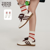 Teenie Weenie小熊2024年运动休闲时髦条纹撞色中筒袜女士袜子 象牙白 1双 FRE