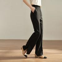 特卖春秋款通勤简约纯色显瘦休闲长裤修身开叉微喇裤