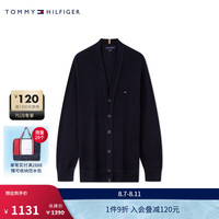 TOMMY HILFIGER【宽松针织】24秋冬男装通勤小绣标V领开衫外套78J9320 藏青色FAP L