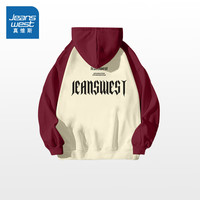 真维斯男装 2024秋季外穿舒适日常ins风休闲插肩连帽卫衣G2 酒红色拼杏色229A 175/96A/L