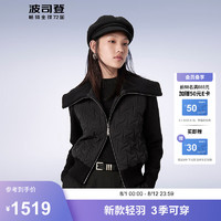 波司登秋季女士薄款鹅绒羽绒服短款修身翻领时尚百搭外套B40133604 黑色8056 180/100A