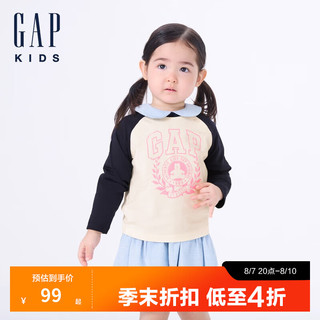 Gap【大小童同款】女童2024初秋纯棉撞色插肩长袖T恤617596 蓝白拼接 150cm(12-13岁) 亚洲尺码