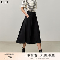 丽丽 LILY2024秋女装都市优雅时髦OL通勤压褶A字显瘦半身裙中长款 510黑 XL