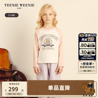 Teenie Weenie Kids小熊童装24秋季女童印花撞色长袖插肩袖T恤 浅粉色 120cm