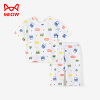 猫人童装儿童短袖套装2024夏季男女童可爱印花纯棉两件套 白色 80