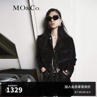 MO&Co.直角垫肩雪尼尔复古华丽绒感短款箱型短外套设计感小众 黑色