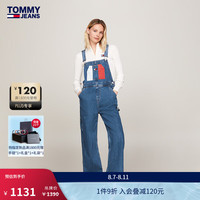 TOMMY JEANS24早秋女装复古潮流拼色口袋宽松阔腿牛仔背带裤18208 牛仔蓝1A5 L