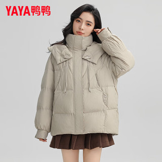 鸭鸭（YAYA）羽绒服女短款2024冬季时尚休闲宽松连帽防风保暖外套ZX 米灰色 155/80A(S)