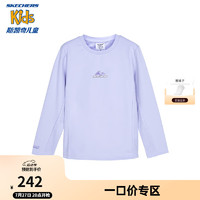 Skechers斯凯奇儿童春秋T恤女童针织长袖衫时尚百搭圆领上衣P324G018 石楠紫/00FW 130