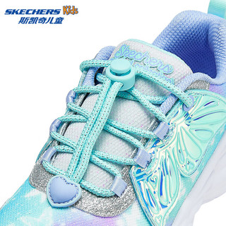 Skechers斯凯奇儿童春秋时尚公主鞋女童抽绳闪灯运动休闲鞋子303055L 银色/薰衣草色/SLLV 36码