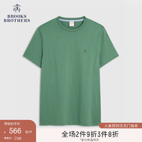 布克兄弟（BrooksBrothers）男士24春夏棉简约LOGO款短袖针织T恤 3003-绿色 XL