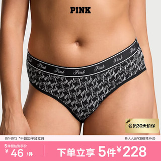 维多利亚的秘密 PINK  Logo棉质舒适低腰包臀女士内裤 6DAK黑色logo图案 11245837 XS