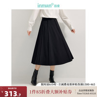 茵曼（INMAN）复古通勤半身裙2024秋季女装松紧腰遮胯显瘦中长款A字裙 黑色 S