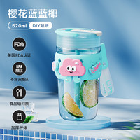 物生物（RELEA）水杯高硼硅玻璃杯520ml杯子女士咖啡杯吸管杯 樱花蓝蓝椰520ml【一杯双饮】