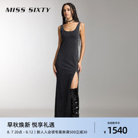 MISS SIXTY2024秋季牛仔连衣裙女性感开衩解构式复古水洗 黑灰 S