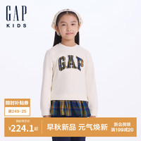 GAP女童2024初秋logo法兰绒拼接假两件卫衣儿童装上衣641670 象牙白 130cm(8-9岁) 亚洲尺码