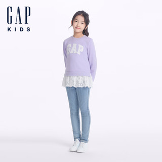 GAP女童2024初秋logo法兰绒拼接假两件卫衣儿童装上衣641670 紫色 130cm(8-9岁) 亚洲尺码