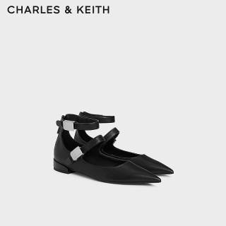 CHARLES&KEITH24秋季CK1-70381061气质腕带尖头玛丽珍鞋单鞋 Black黑色 39