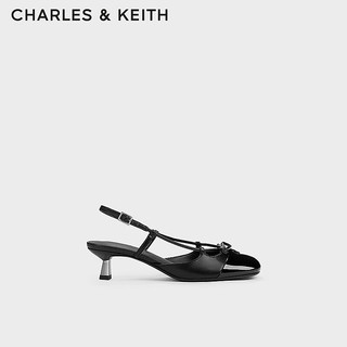 CHARLES&KEITH24秋季CK1-60280453方头蝴蝶结包头低跟凉鞋女 Black Patent黑色 41