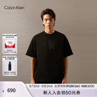 Calvin Klein Jeans24秋季男士简约ck刺绣通勤净色纯棉圆领短袖T恤40EM290 UB1-太空黑 S