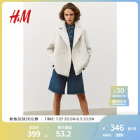 H&M女装2024秋季新款平驳领双排扣短款海军大衣1231400 浅米色 1