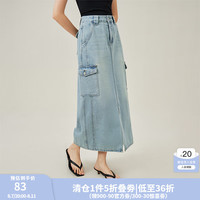 范思蓝恩直筒牛仔裙子女2024夏休闲工装中长款半身裙12485 牛仔蓝 XL