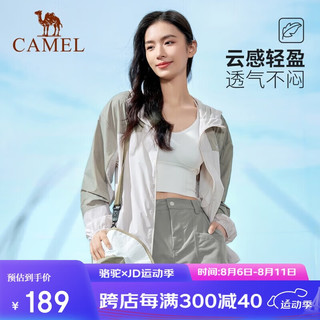 骆驼（CAMEL）【丁真同款】户外防晒衣24年冰感透气防紫外线时尚拼色防晒服 苍绿色/橡木灰，女 XL