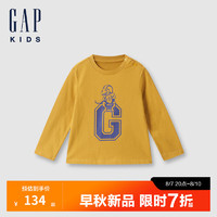 Gap【大小童同款】男童2024秋季印花长袖T恤儿童装上衣642625 黄色 110cm(4-5岁) 亚洲尺码