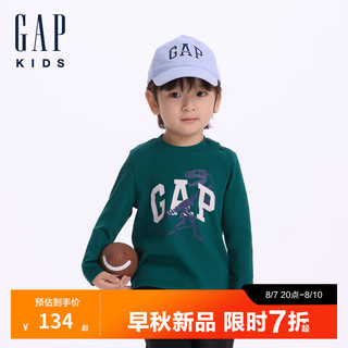 Gap【大小童同款】男童2024秋季印花长袖T恤儿童装上衣642625 绿色 90cm(1-2岁) 亚洲尺码