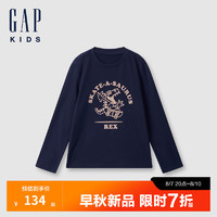 Gap【大小童同款】男童2024秋季印花长袖T恤儿童装上衣642625 海军蓝 120cm(6-7岁) 亚洲尺码