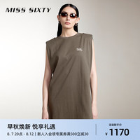 MISS SIXTY2024秋季连衣裙女圆领垫肩无袖撞色印花宽松短裙 军绿 S