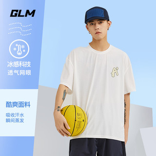 GLM 夏季短袖T恤男冰丝大码圆领速干透气运动青少年凉感上衣男 白#绿AX 2XL